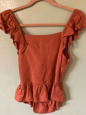 Express Ruffled Off-Shoulder Peplum Top - Rust